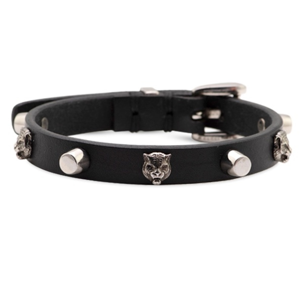 New Gucci Studded Tiger Leather Bracelet